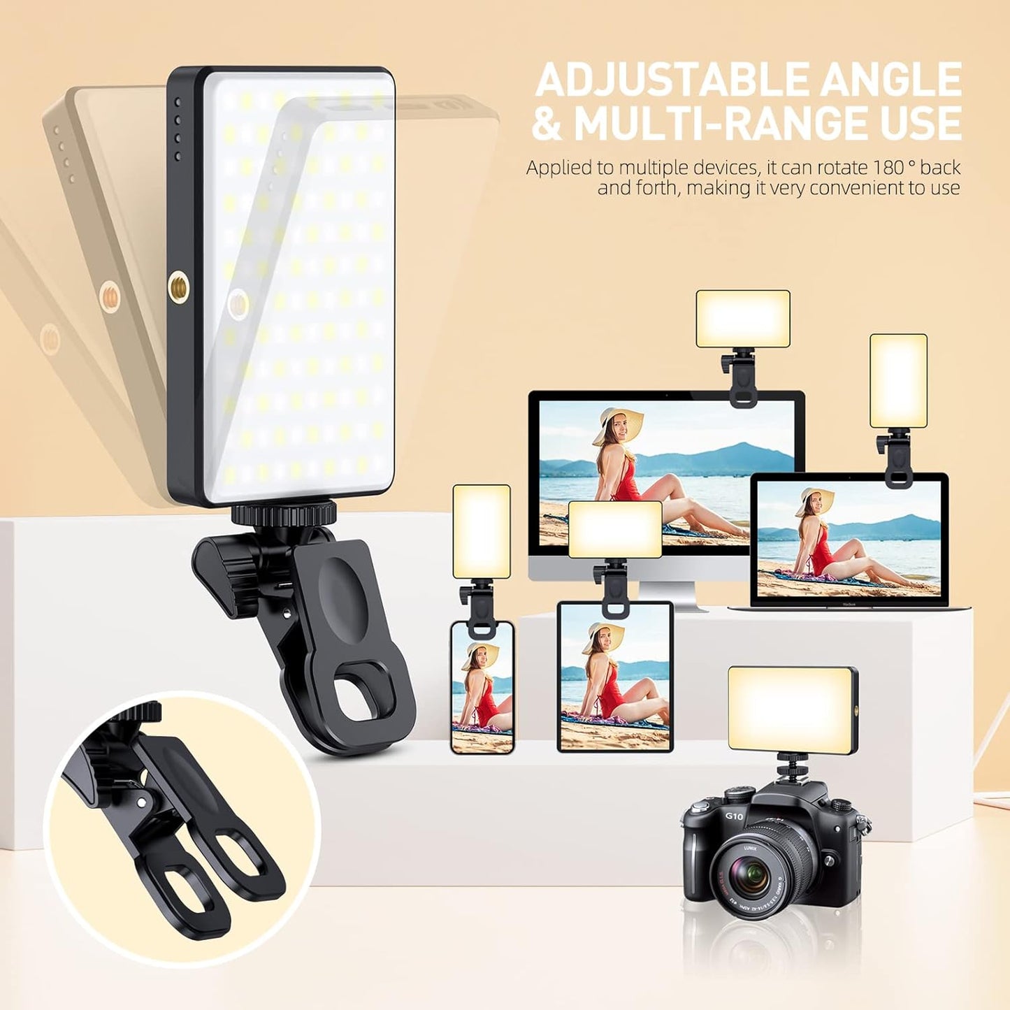 LED Phone Light, Selfie Light, 5000Mah Rechargeable Clip Video Light