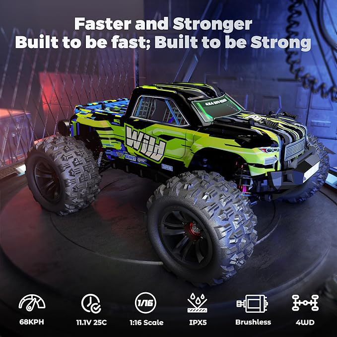 [🔥Black Friday Best Deals🔥] 42 MPH 1/16 4WD 3S Brushless RC Big Monster Truck💖- Perfect winter gift! 🎁